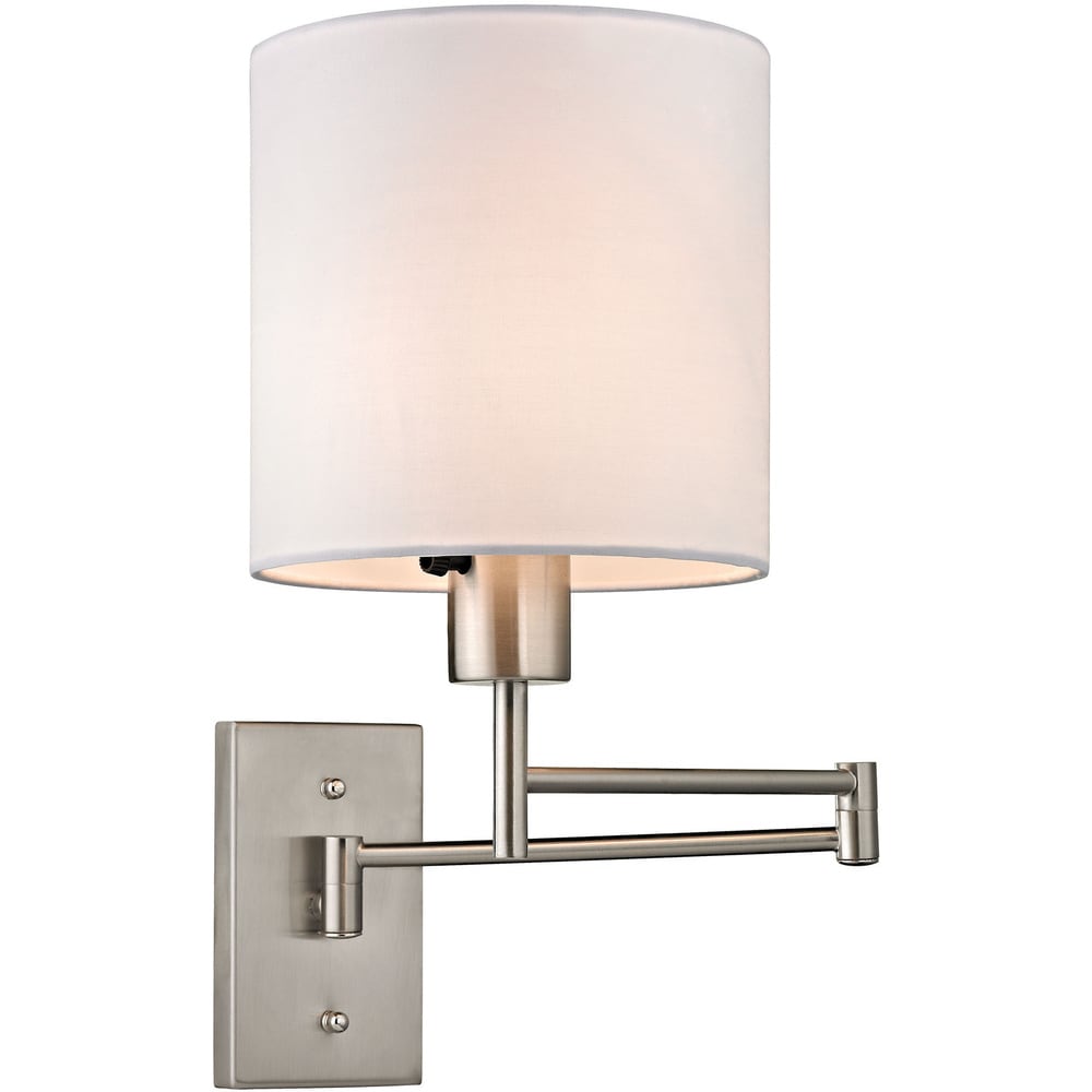 Elk Home Carson Brushed Nickel With White Fabric Shade 1 Light Sconce