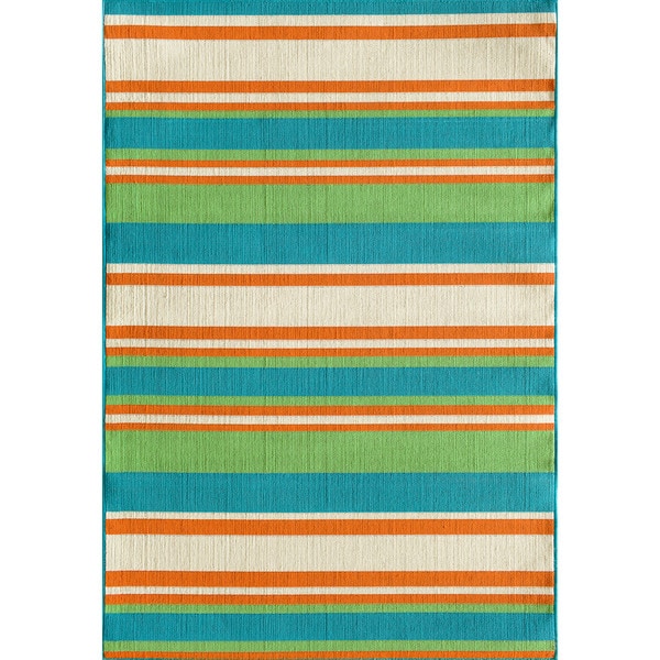 Somette Tributary Allison Stripe Turquoise Indoor/ Oudoor Rug (710 x