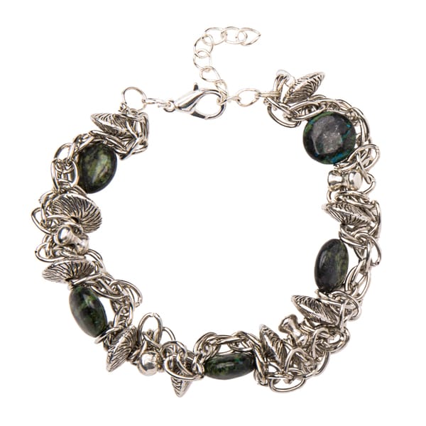 Chrysocolla Stone and Pewter Mayan Charm Bracelet (Guatemala