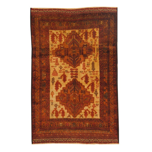Handmade Herat Oriental Afghan 1960s Semi-antique Tribal Balouchi Wool Rug (Afghanistan) - 3'10 x 6'