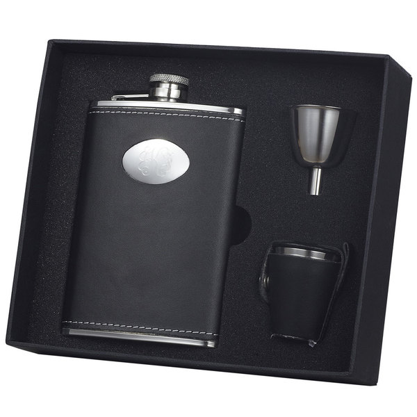 Visol Eclipse Z Black Genuine Leather Flask Set