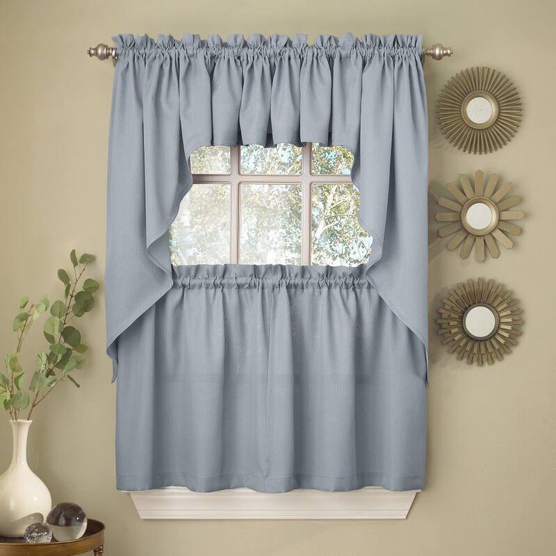 Opaque Ribcord Kitchen Curtain Pieces - Tiers/ Valances/ Swags - Swag Pair - Light Blue