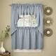 Opaque Ribcord Kitchen Curtain Pieces - Tiers/ Valances/ Swags - 36 inch tier pair - Light Blue