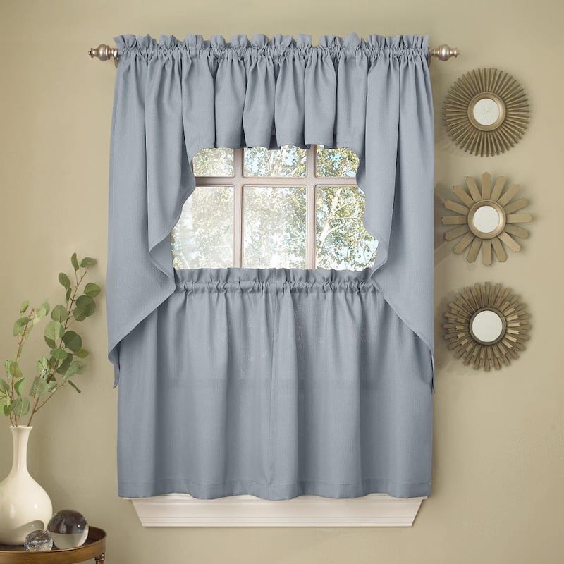 Opaque Ribcord Kitchen Curtain Pieces - Tiers/ Valances/ Swags - Valance - LIGHT BLUE