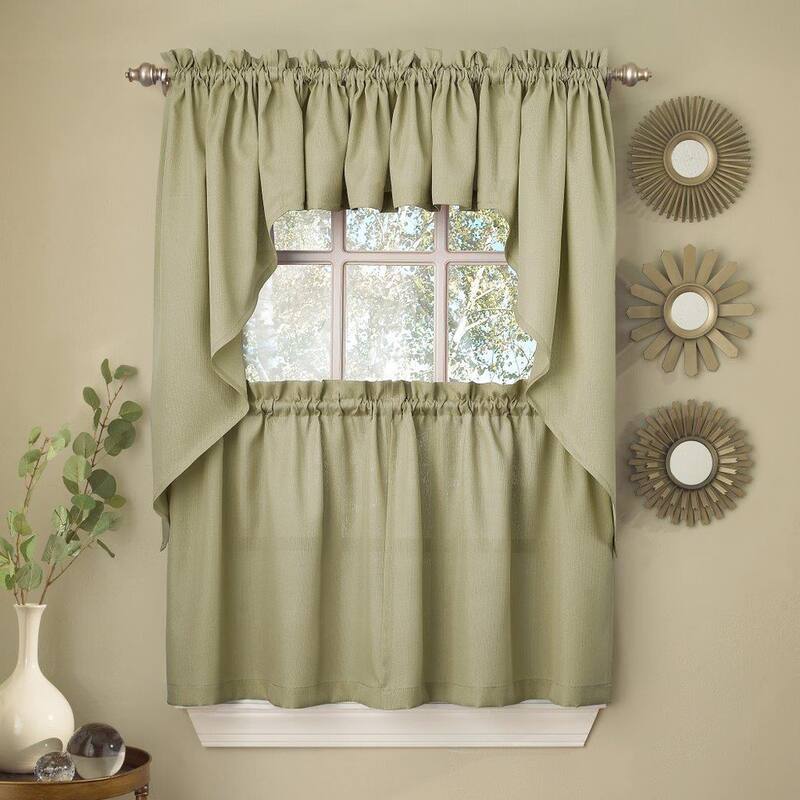 Opaque Ribcord Kitchen Curtain Pieces - Tiers/ Valances/ Swags - Swag Pair - Sage
