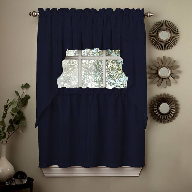 Opaque Ribcord Kitchen Curtain Pieces - Tiers/ Valances/ Swags - Swag Pair - navy