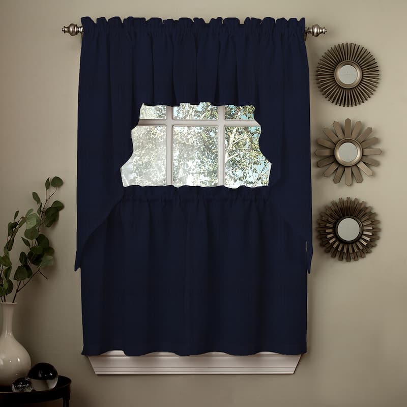 Opaque Ribcord Kitchen Curtain Pieces - Tiers/ Valances/ Swags - 36 inch tier pair - navy