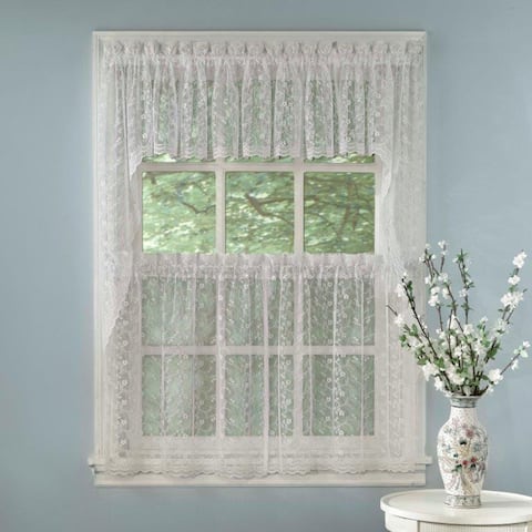 Elegant White Priscilla Lace Kitchen Curtain Pieces - Tiers/ Swag/ Tailored Valances