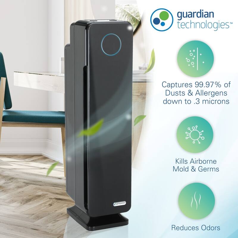 GermGuardian AC5300B Elite 28-inch 3-in-1 HEPA UV-C Tower Air Purifier - Black