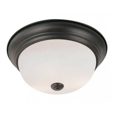 Cambridge Rubbed Oil Bronze Finish 2-light Flush Mount with Frosted Shade