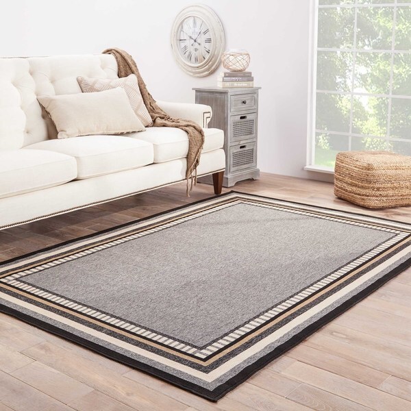 Ottilie Indoor/ Outdoor Bordered Gray/ Black Area Rug - 7'11 x 10'