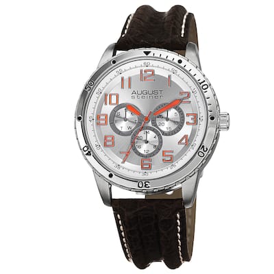 August Steiner Men's Quartz Multifunction Leather Silver-Tone Strap Watch