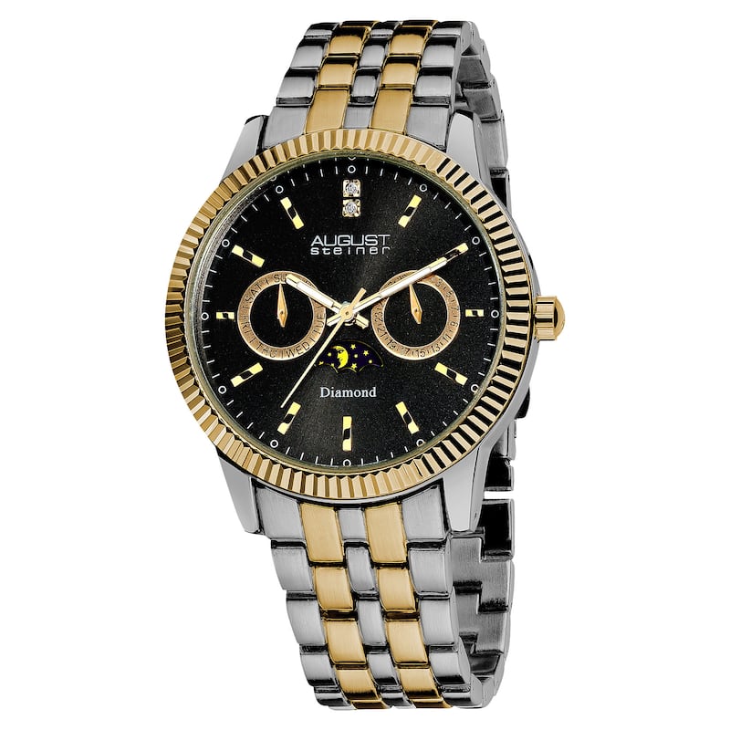 August Steiner Men's Swiss Quartz Multifunction Diamond Two-Tone Bracelet Watch