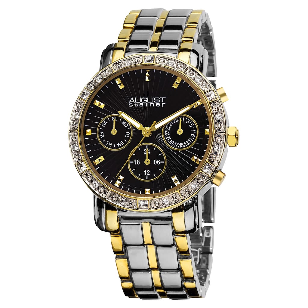 August Steiner Women's Swiss Quartz Multifunction Crystal-Accented Two-Tone Bracelet Watch