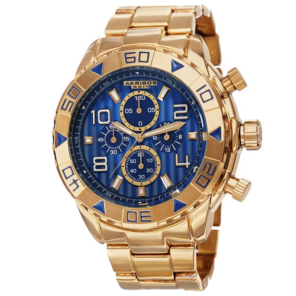 Akribos XXIV Men's Quartz Chronograph Etched-Pattern Dial Gold-Tone Strap Watch