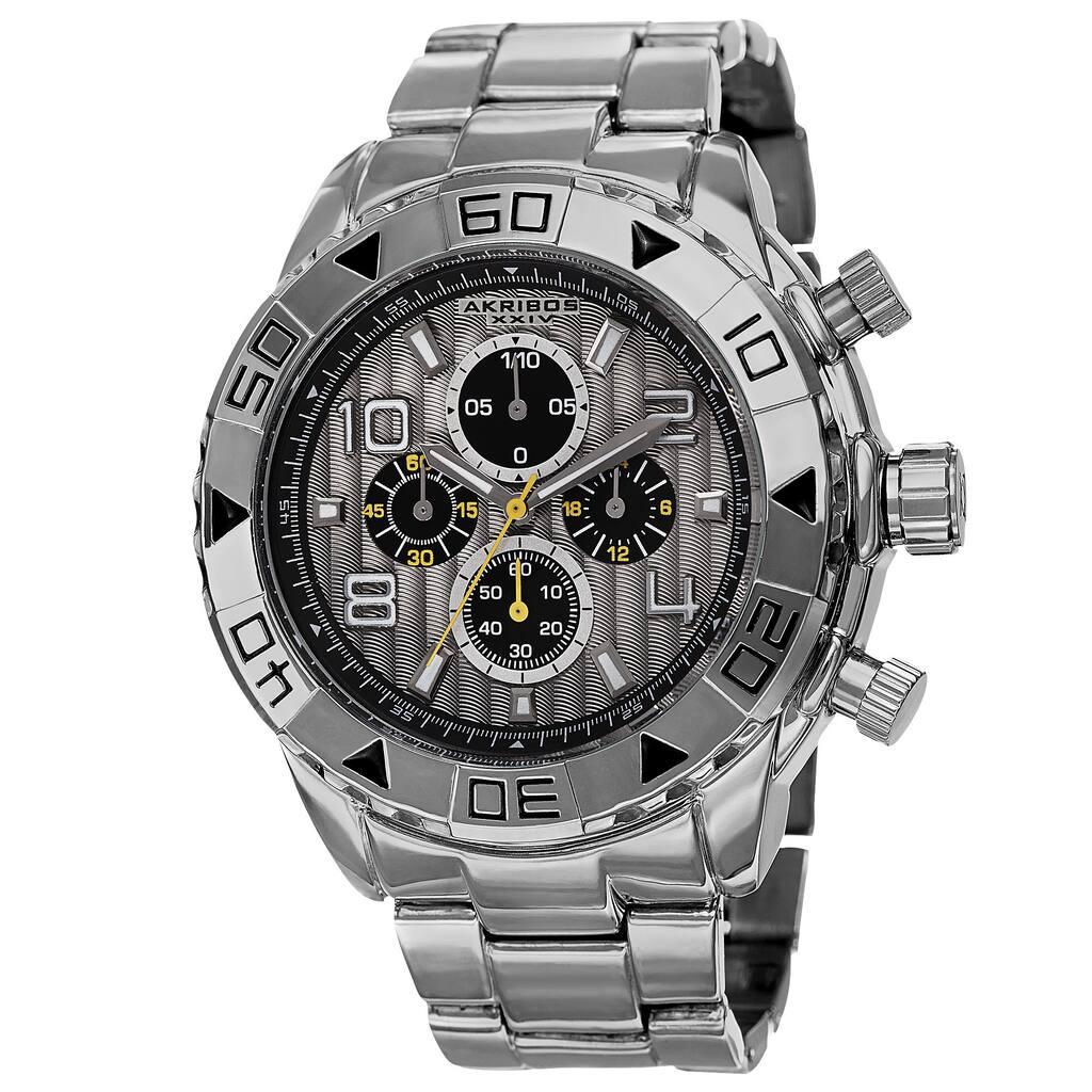 Akribos XXIV Men's Quartz Chronograph Etched-Pattern Dial Silver-Tone Strap Watch