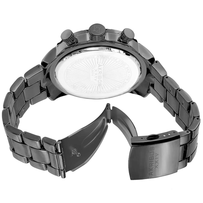 Akribos XXIV Men's Quartz Chronograph Etched-Pattern Dial Black Strap Watch