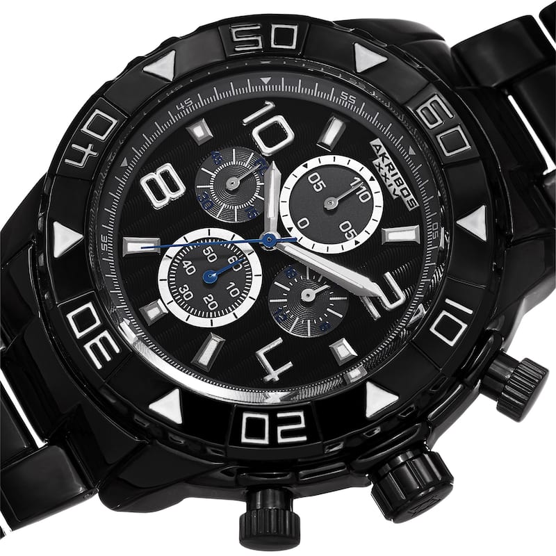 Akribos XXIV Men's Quartz Chronograph Etched-Pattern Dial Black Strap Watch