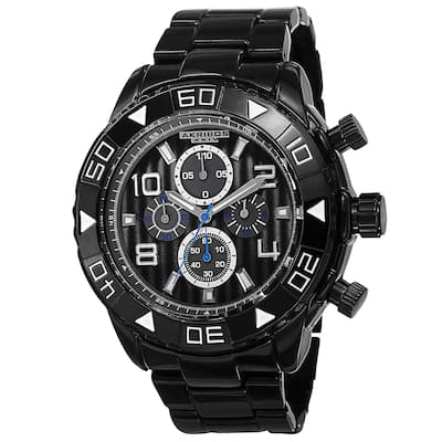 Akribos XXIV Men's Quartz Chronograph Etched-Pattern Dial Black Strap Watch