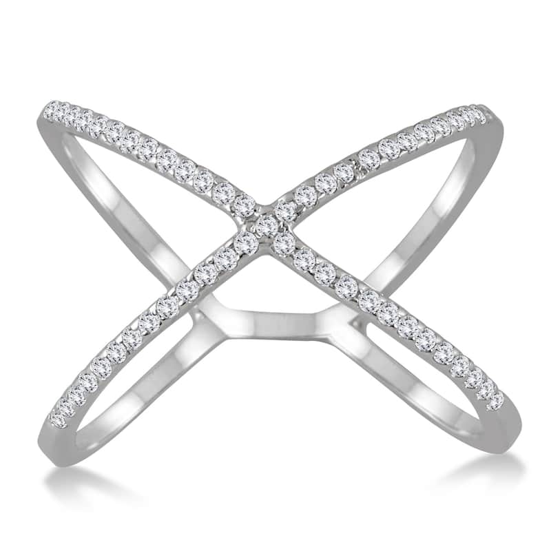 Marquee 10k White Gold 1/2CT Diamond Criss Cross X Ring - 8