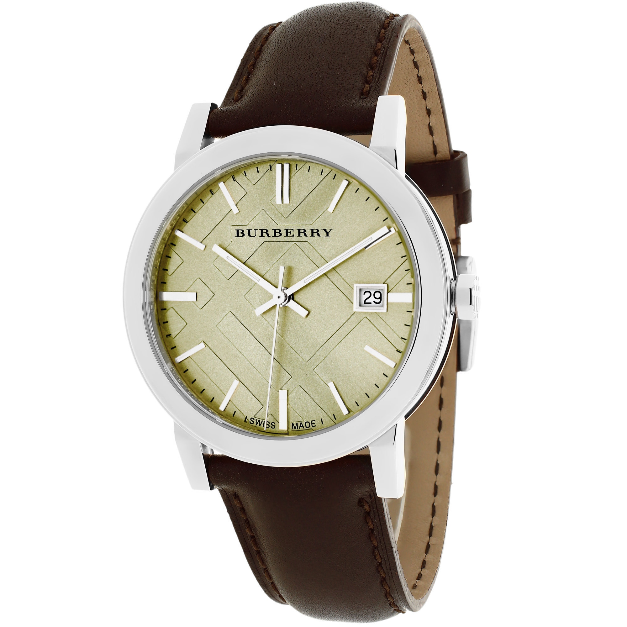 burberry mens brown leather watch