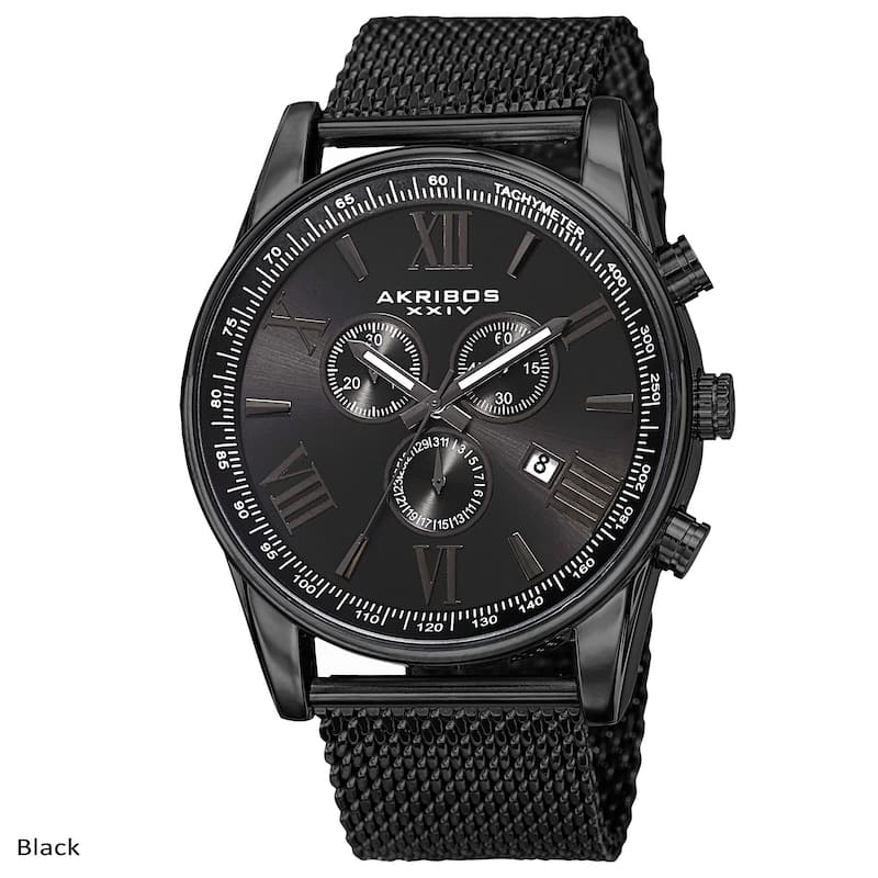 Akribos XXIV Men's Swiss Quartz Chronograph Stainless Steel Mesh Strap Watch - Black - black - Black
