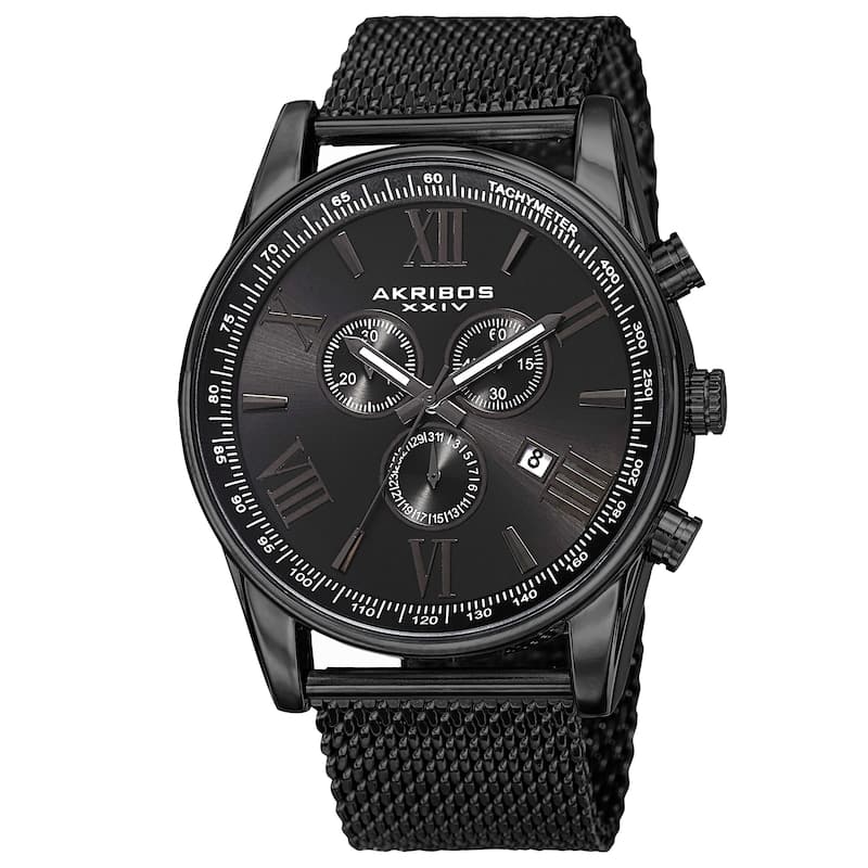 Akribos XXIV Men's Swiss Quartz Chronograph Stainless Steel Mesh Strap Watch