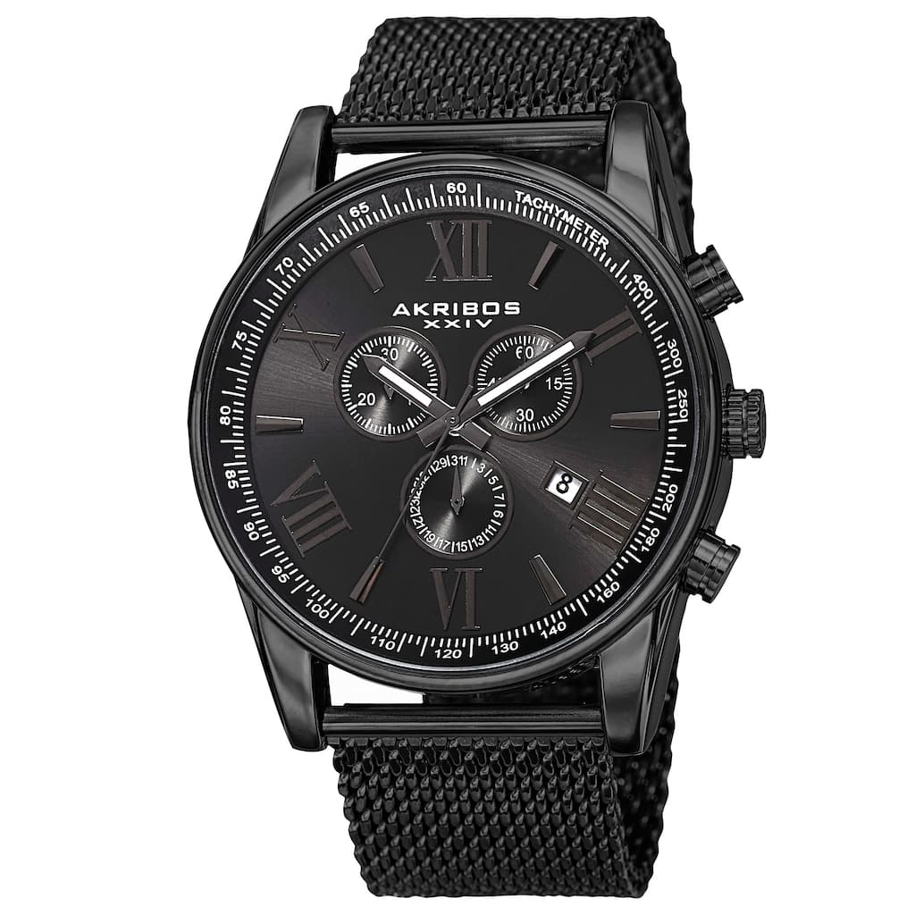 Akribos XXIV Men's Swiss Quartz Chronograph Stainless Steel Mesh Strap Watch