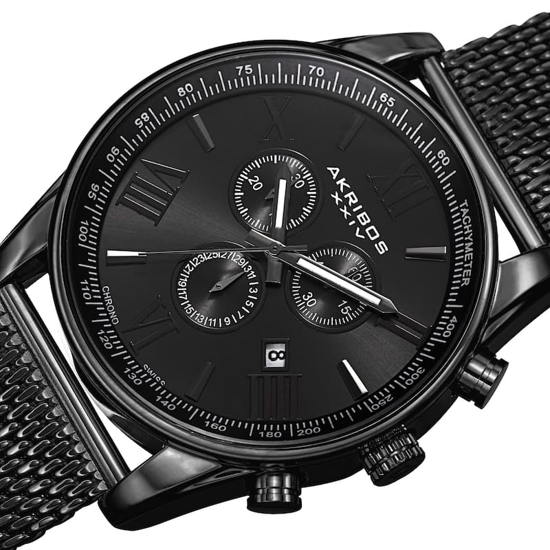 Akribos XXIV Men's Swiss Quartz Chronograph Stainless Steel Mesh Strap Watch