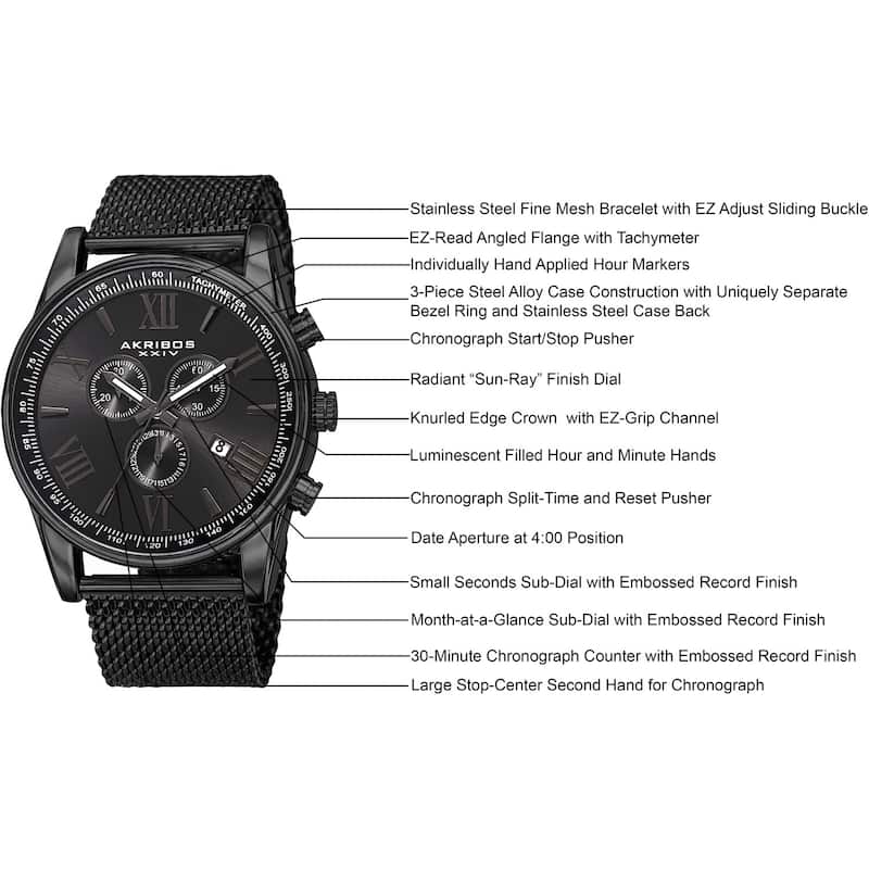 Akribos XXIV Men's Swiss Quartz Chronograph Stainless Steel Mesh Strap Watch
