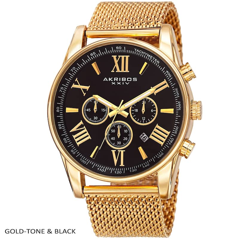 Akribos XXIV Men's Swiss Quartz Chronograph Stainless Steel Mesh Strap Watch