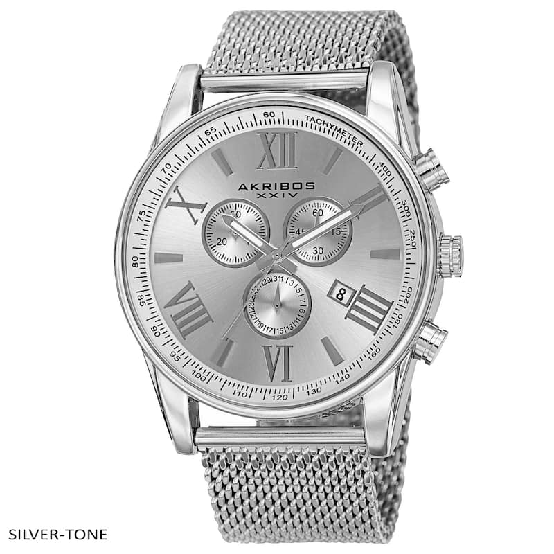 Akribos XXIV Men's Swiss Quartz Chronograph Stainless Steel Mesh Strap Watch