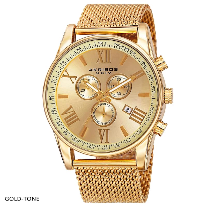 Akribos XXIV Men's Swiss Quartz Chronograph Stainless Steel Mesh Strap Watch