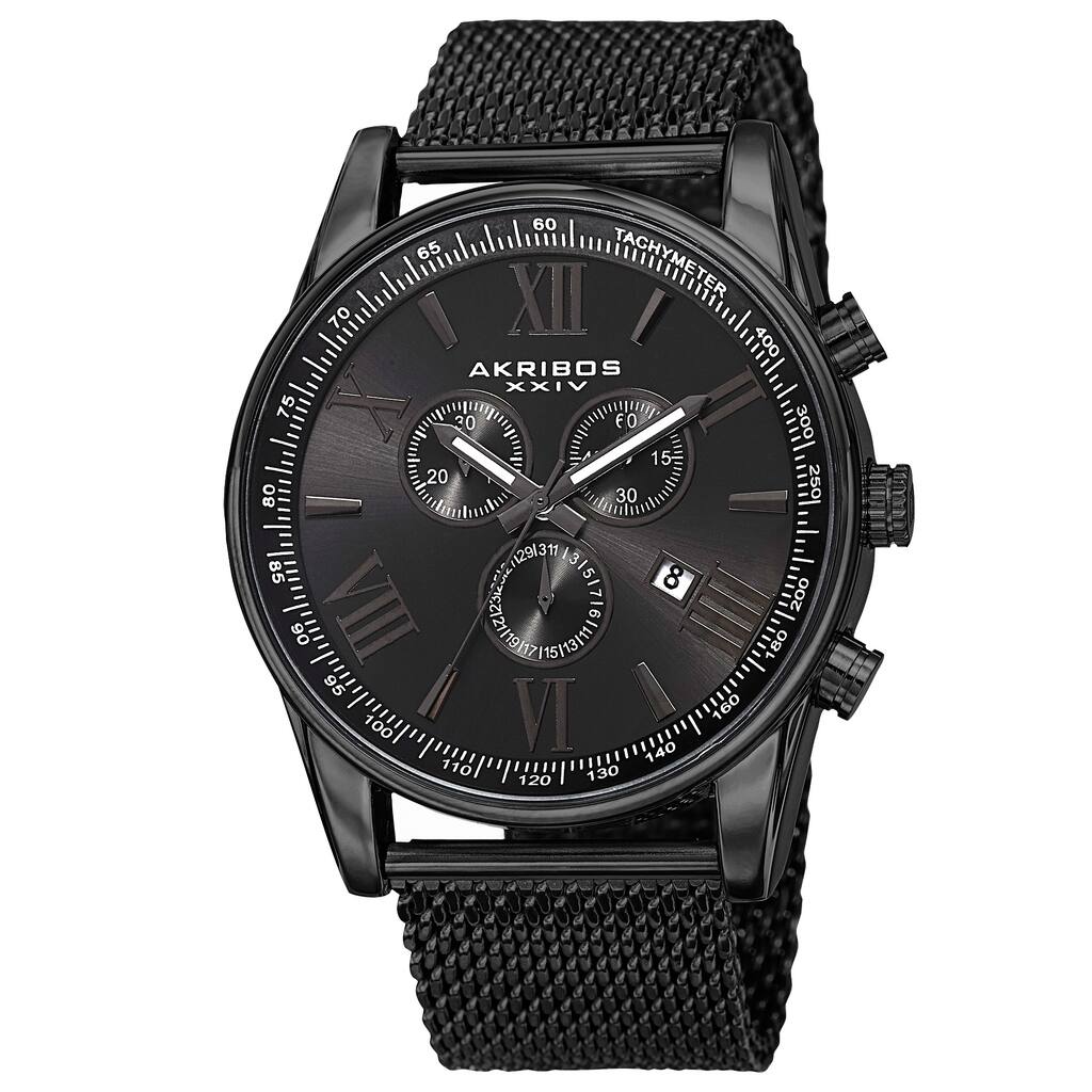 Akribos XXIV Men's Swiss Quartz Chronograph Stainless Steel Mesh Strap Watch
