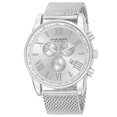 Akribos XXIV Men's Swiss Quartz Chronograph Stainless Steel Mesh Silver-Tone Strap Watch