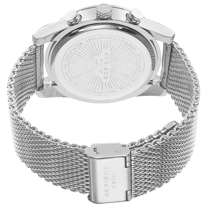 Akribos XXIV Men's Swiss Quartz Chronograph Stainless Steel Mesh Silver-Tone Strap Watch