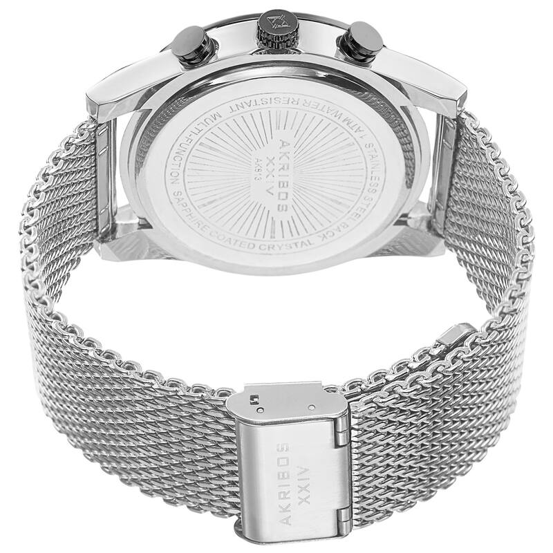 Akribos XXIV Men's Swiss Quartz Chronograph Stainless Steel Mesh Silver-Tone Strap Watch
