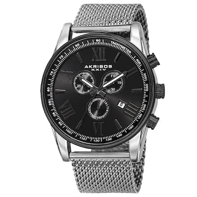 Akribos XXIV Men's Swiss Quartz Chronograph Stainless Steel Mesh Silver-Tone Strap Watch