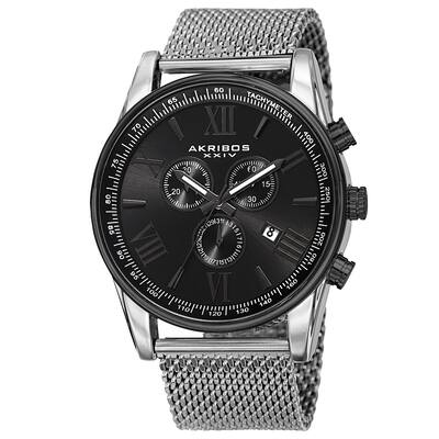 Akribos XXIV Men's Swiss Quartz Chronograph Stainless Steel Mesh Silver-Tone Strap Watch
