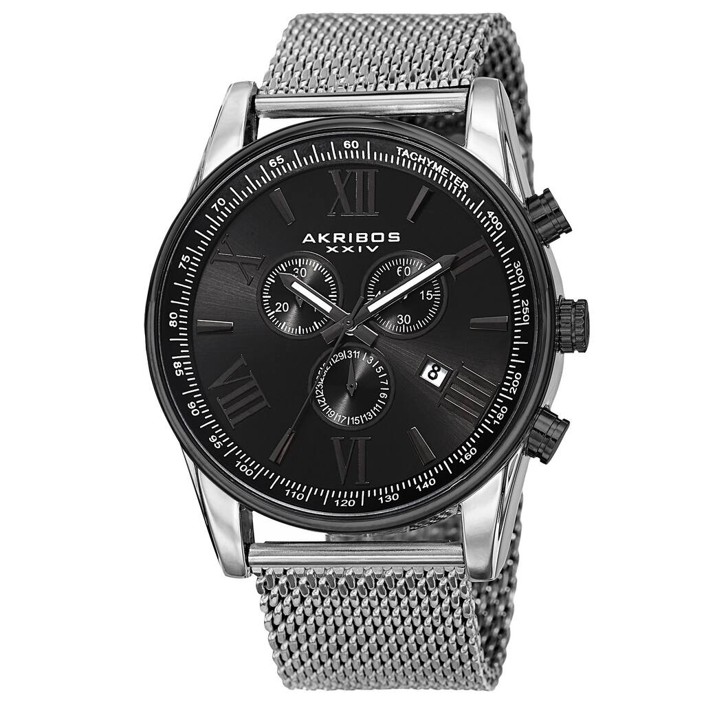 Akribos XXIV Men's Swiss Quartz Chronograph Stainless Steel Mesh Silver-Tone Strap Watch