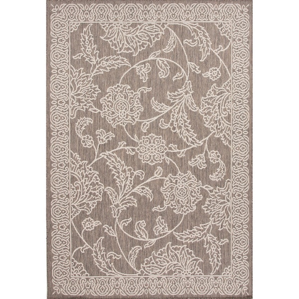 Shop Indoor/ Outdoor Floral Pattern Grey/ Ivory Area Rug ...