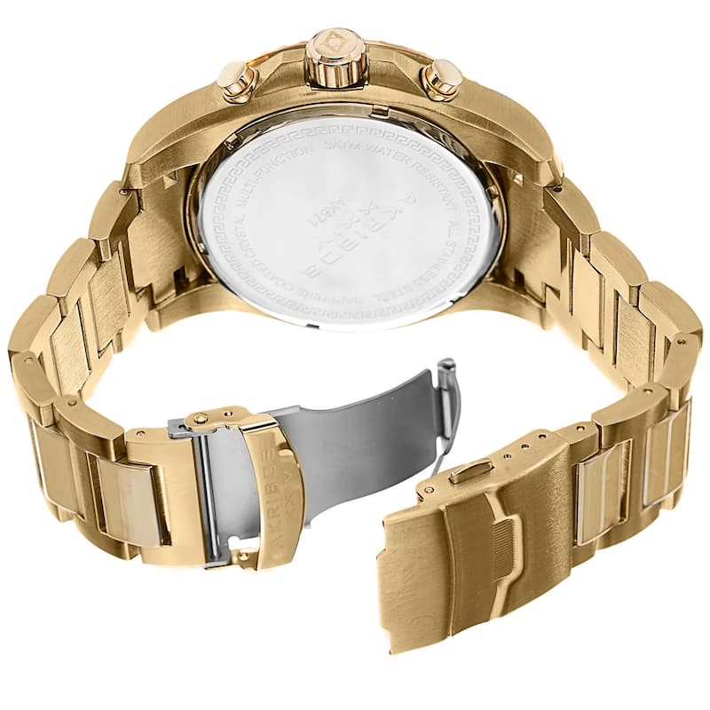 Akribos XXIV Men's Quartz Multifunction Dual-Time Stainless Steel Gold-Tone Bracelet Watch