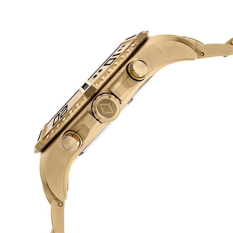Akribos XXIV Men's Quartz Multifunction Dual-Time Stainless Steel Gold-Tone Bracelet Watch