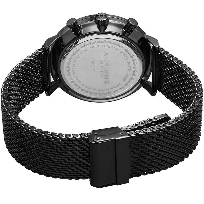 Akribos XXIV Men's Swiss Quartz Multifunction Stainless Steel Mesh Black Strap Watch