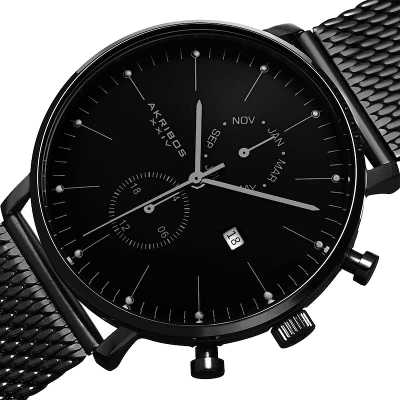 Akribos XXIV Men's Swiss Quartz Multifunction Stainless Steel Mesh Black Strap Watch