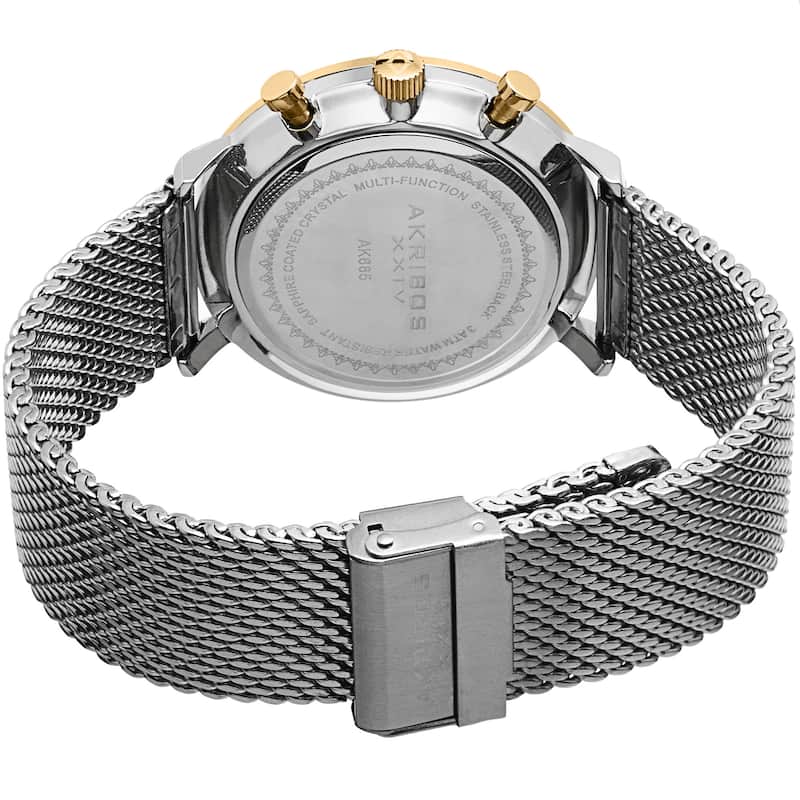 Akribos XXIV Men's Swiss Quartz Multifunction Stainless Steel Mesh Silver-Tone Strap Watch