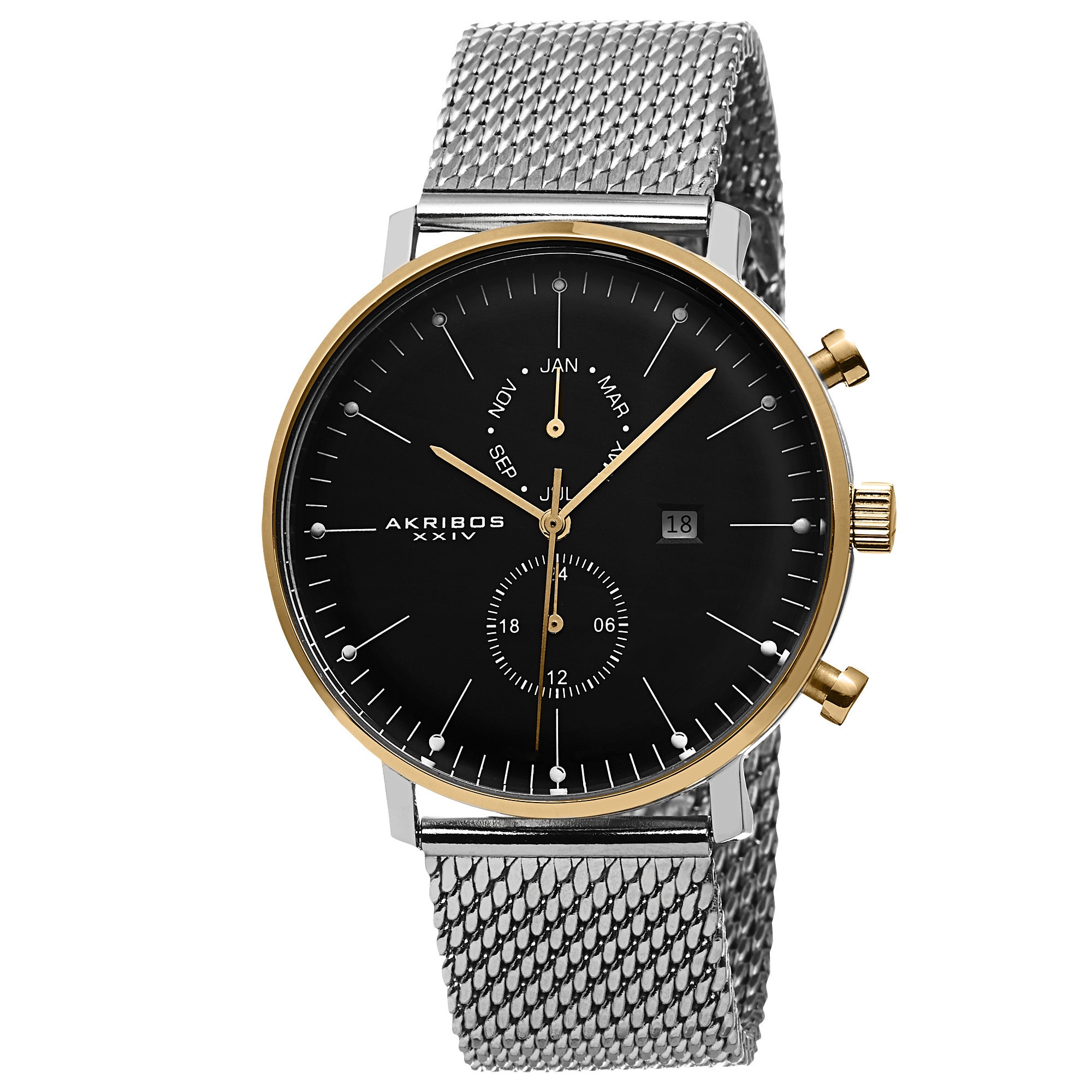 Akribos XXIV Men's Swiss Quartz Multifunction Stainless Steel Mesh