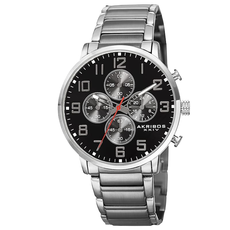Akribos XXIV Men's Quartz Chronograph Stainless Steel Silver-Tone Bracelet Watch