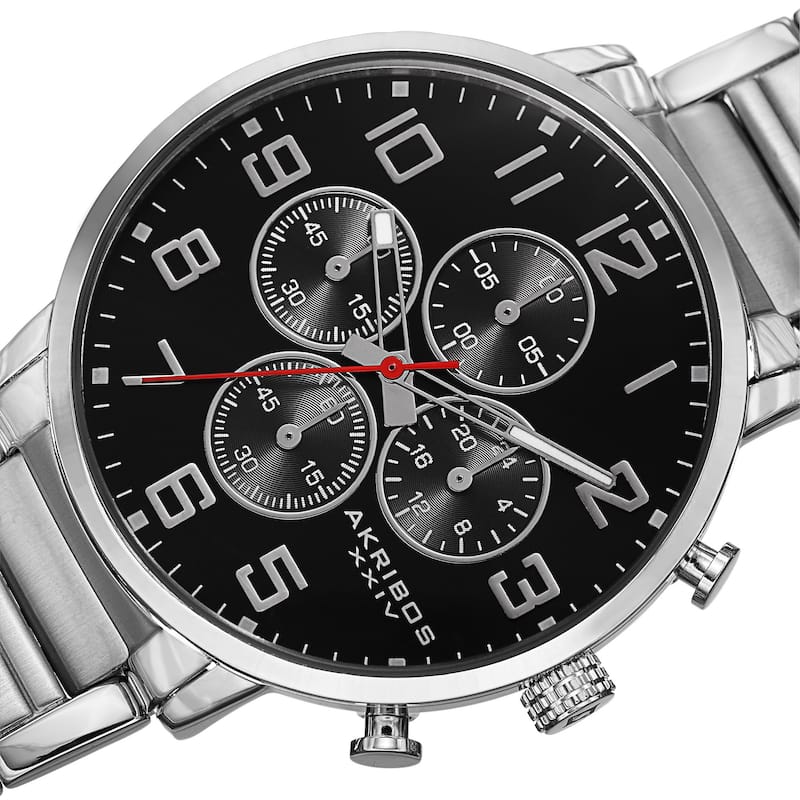 Akribos XXIV Men's Quartz Chronograph Stainless Steel Silver-Tone Bracelet Watch
