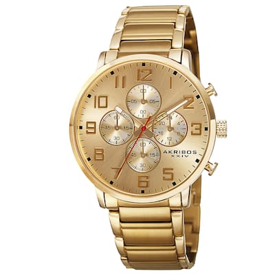 Akribos XXIV Men's Quartz Chronograph Stainless Steel Gold-Tone Bracelet Watch